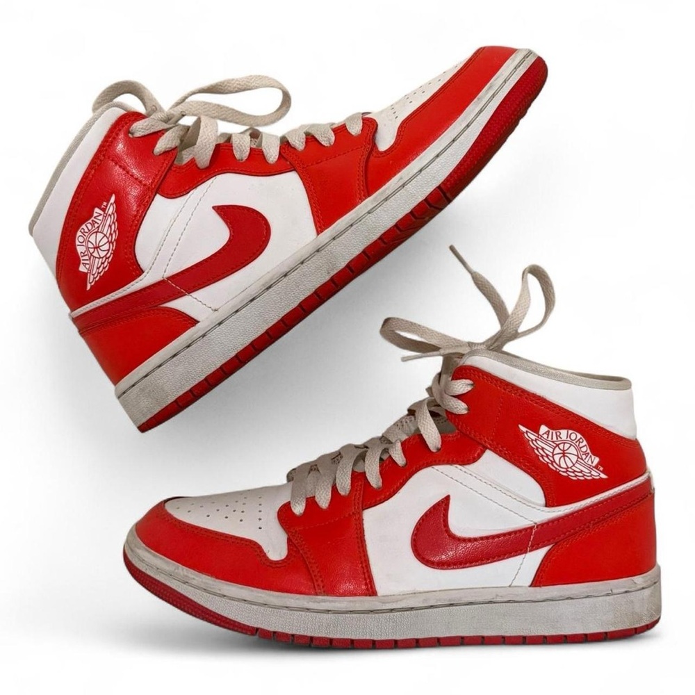 Nike Air Jordan 1 Mid Habanero Red & White Sneakers
